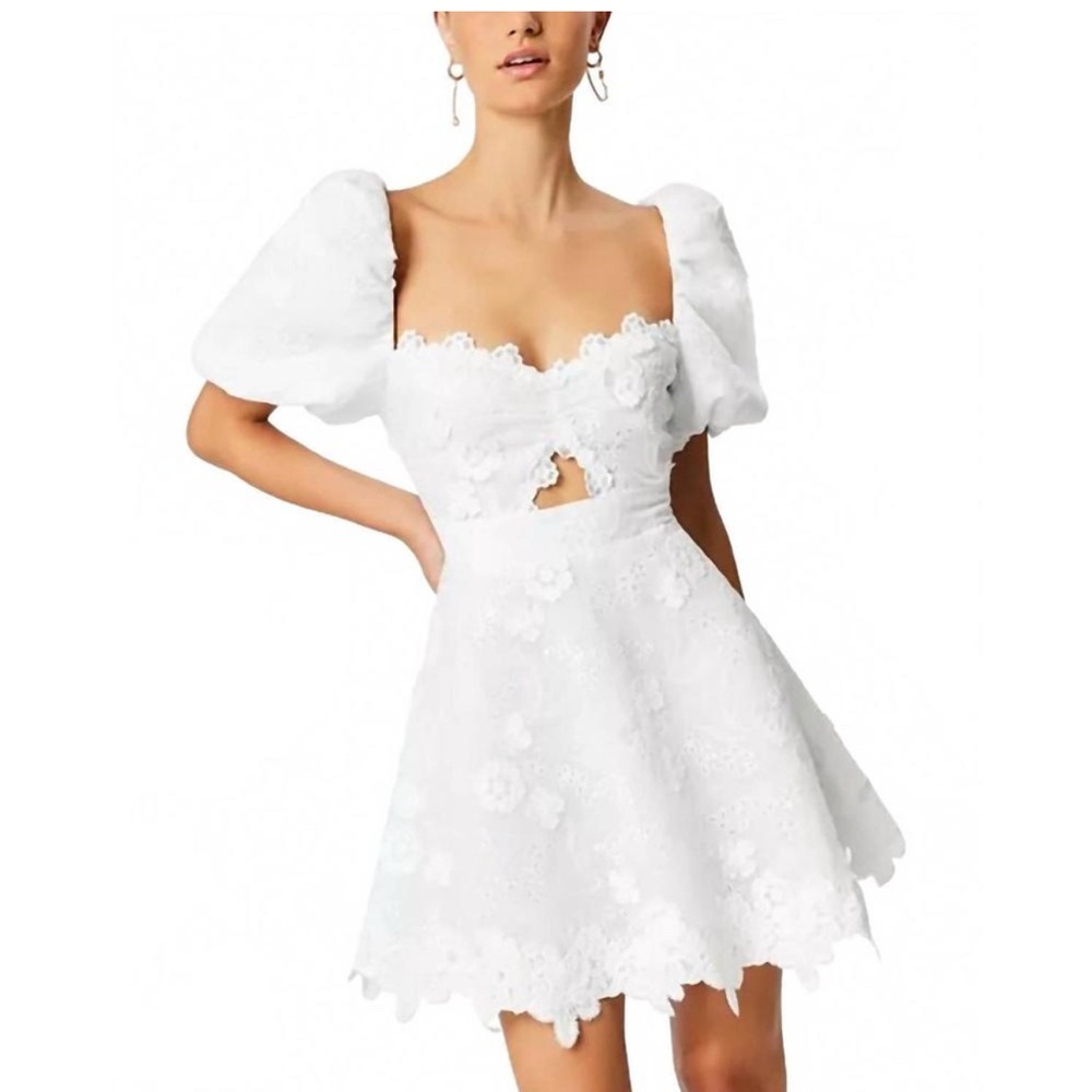 Elliatt White Floral Eyelet Puff Sleeve Mini Dress